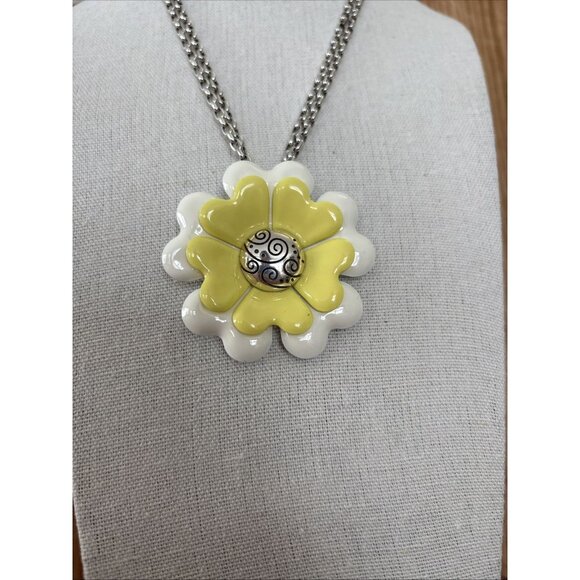 Brighton Corsage Daisy Flower Necklace Silver Tone Double Chain Extender 17-19" - Picture 2 of 12